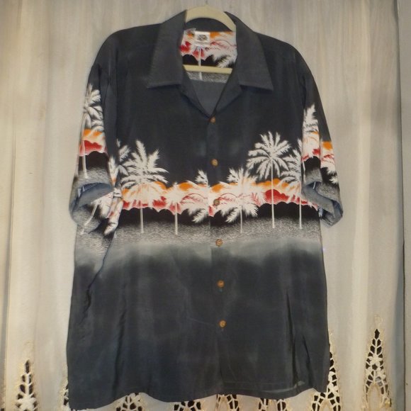 - Summer sale- KENNINGTON LTD men's palm tree-print HAWAIIAN Shirt./ XL - Picture 2 of 9